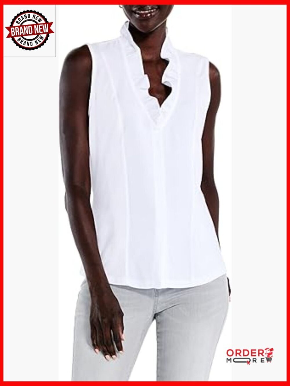 Women's Midweight Mixed Media Tank Top with Ruffle Collar